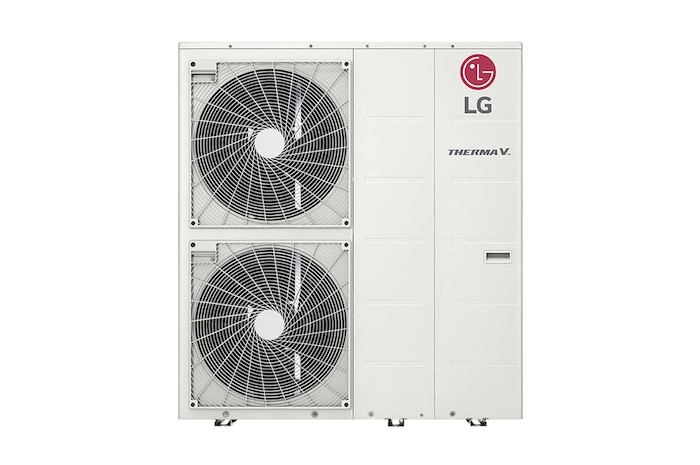 Vista frontale di LG R32 Monobloc S rettangolare bianco con una ventola rotonda e il logo LG in alto a destra.